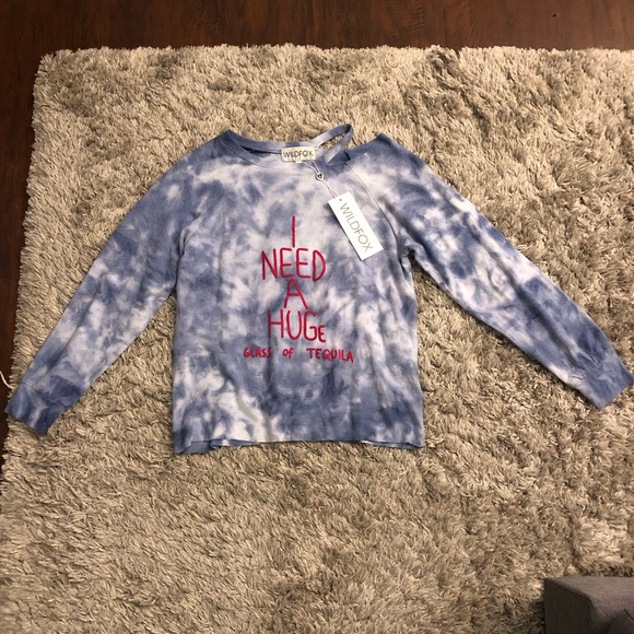 Wildfox Cut Out Pullover in Blue Cloud Tie Dye Size Small - Picture 1 of 4